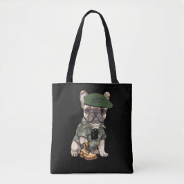 Bolsa Tote Cachorro Francês em Camo Outfit & Green Beret