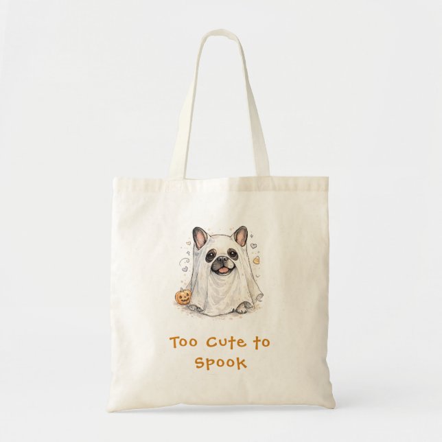 Bolsa Tote Cachorro francês fofo fantasma de Halloween Assust (Frente)