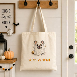 Bolsa Tote Cachorro francês fofo fantasma de Halloween Presen