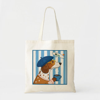 Bolsa Tote Cachorro Francês Legal Bebendo Café Usando Boina