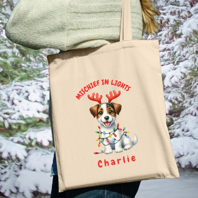 Bolsa Tote Cachorro Gelado de Jack Russell, Cachorro Gelado d (Carry festive cheer with this custom fun Jack Russell dog tote bag. A perfect gift for dog lovers.)
