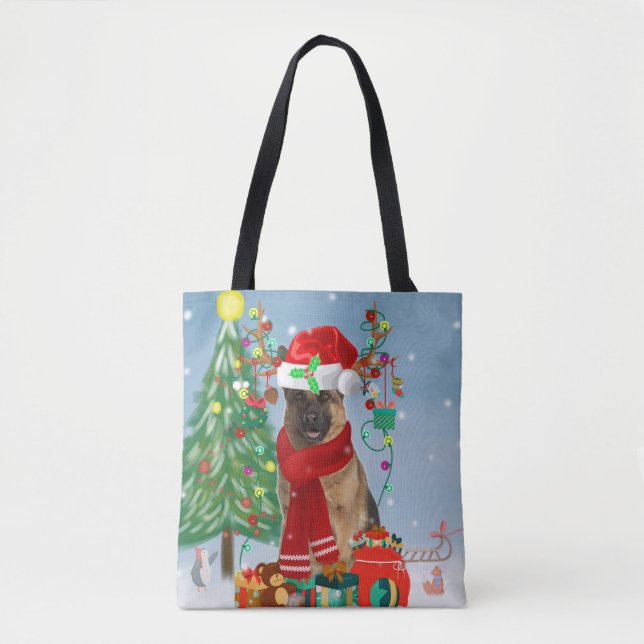 Bolsa Tote Cachorro german shepherd na neve com presentes de  (Frente)
