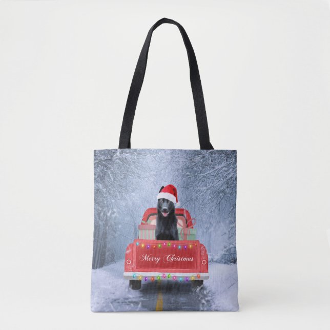 Bolsa Tote Cachorro german shepherd na neve sentado no Natal (Frente)