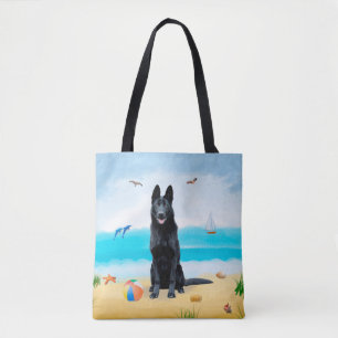 Bolsa Tote Cachorro German shepherd Negro na praia