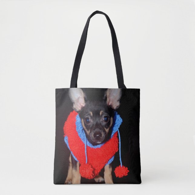 Bolsa Tote Cachorro giro no doce de lã vermelha (Frente)