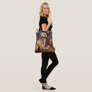 Bolsa Tote Cachorro Golden Retriever de Halloween com Abóbora