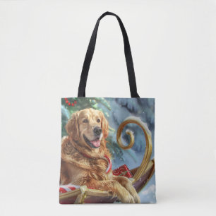 Bolsa Tote Cachorro Golden Retriever Natal Festivo