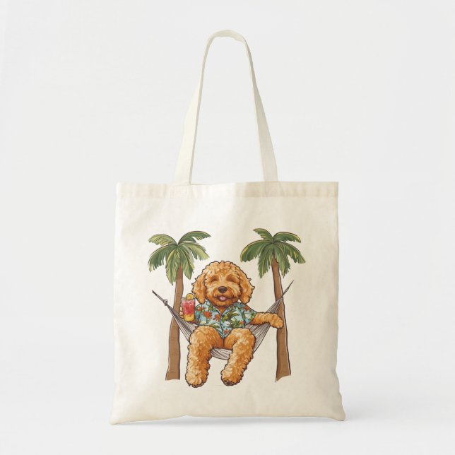 Bolsa Tote Cachorro Goldendoodle com Roupa Havaiana (Frente)
