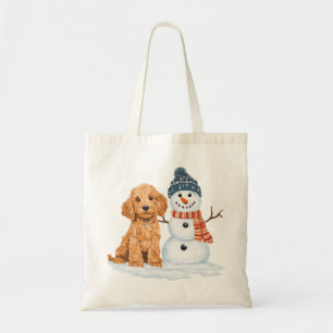 Bolsa Tote Cachorro Goldendoodle de Inverno Boneco de Neve Fo