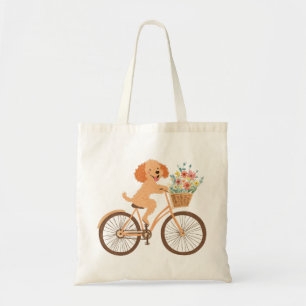 Bolsa Tote Cachorro Goldendoodle Fofo Andando de Bicicleta en