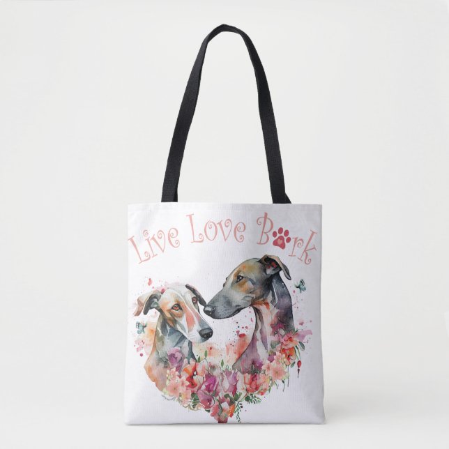 Bolsa Tote Cachorro Greyhound Mãe Floral (Frente)