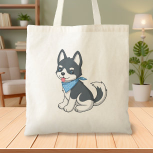 Bolsa Tote Cachorro Husky Cartoon Fofo