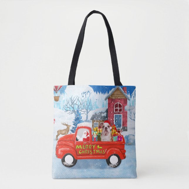 Bolsa Tote Cachorro Inglês em Entrega de Natal - Neve (Frente)