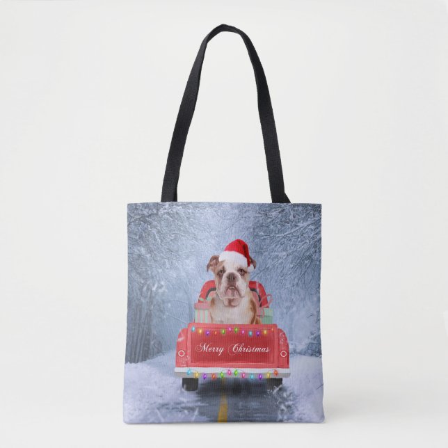 Bolsa Tote Cachorro Inglês em Neve sentado no Caminhão de Nat (Frente)