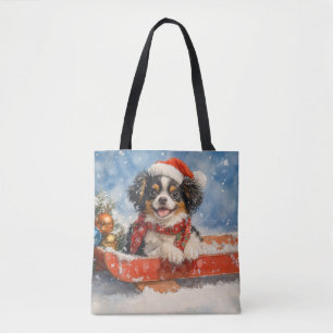 Bolsa Tote Cachorro Japonês Chin em Trenó Deixe Nevar Natal