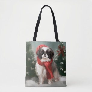 Bolsa Tote Cachorro Japonês Chin na Neve Natal