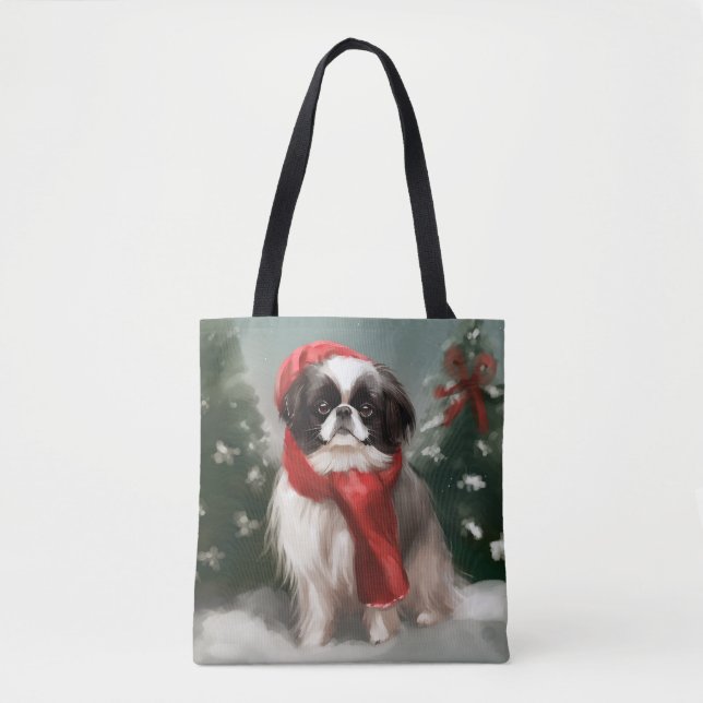 Bolsa Tote Cachorro japonês no Natal da neve (Frente)