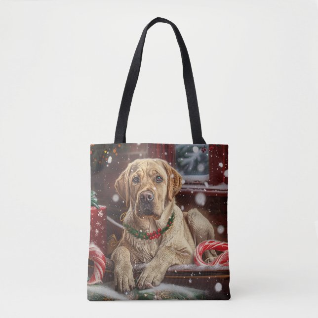 Bolsa Tote Cachorro Labrador Festa de Natal (Frente)