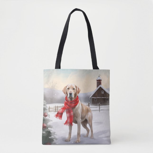 Bolsa Tote Cachorro Labrador na Neve Natal (Frente)