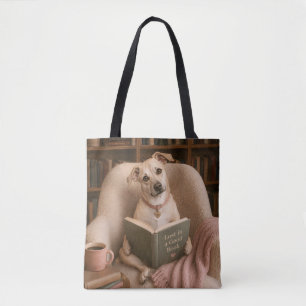 Bolsa Tote Cachorro Leitor Fofo Ilustração de Aquarela da Bib