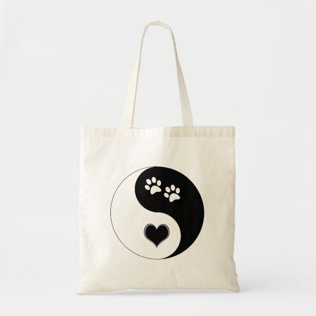 Bolsa Tote Cachorro Lover Yin Yang Heart and Paw Prints (Frente)