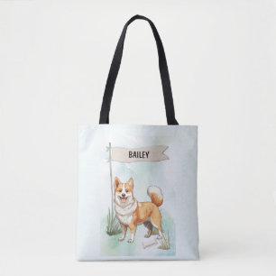 Bolsa Tote Cachorro Lundehund Norueguês Aquarela Personalizad