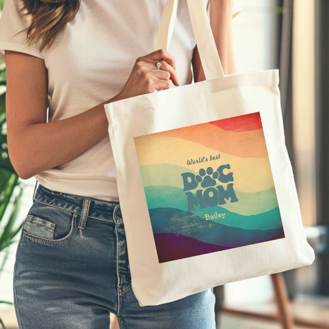 Bolsa Tote Cachorro Mãe Retro Groovy Rainbow (Criador carregado)