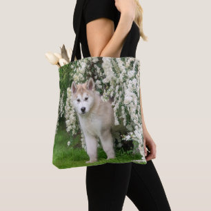 Bolsa Tote Cachorro Malamute do Alasca em Flores Foto
