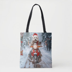 Bolsa Tote Cachorro Maltês Pilotando Moto Natal