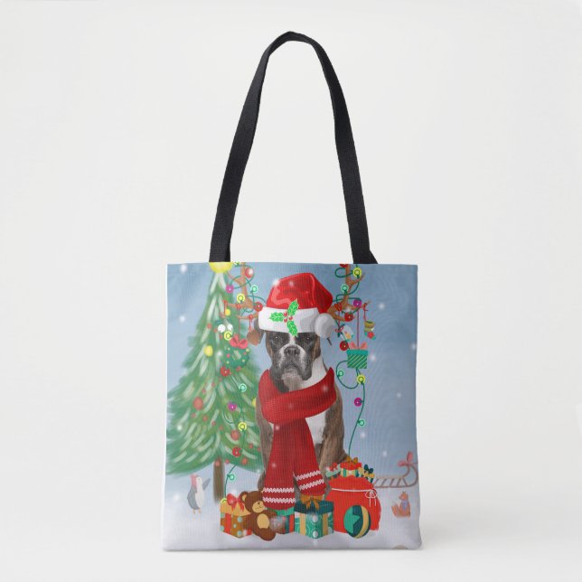Bolsa Tote Cachorro na neve com presentes de Natal (Frente)