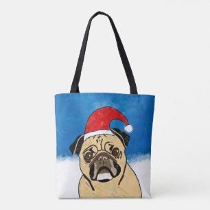 Bolsa Tote Cachorro na Neve, Natal, Retrato de Aquarela