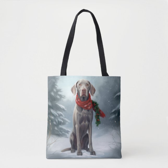 Bolsa Tote Cachorro na Neve no Natal (Frente)