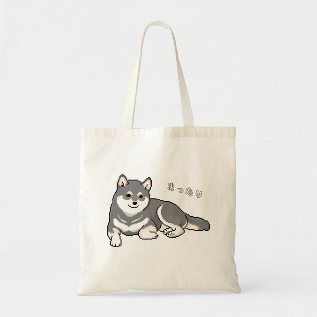Bolsa Tote Cachorro Negra e Tan Shiba Inu Aninhando Pixelart (Frente)