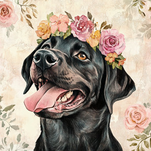 Bolsa Tote Cachorro Negro-Bonito Labrador Retriever Floral