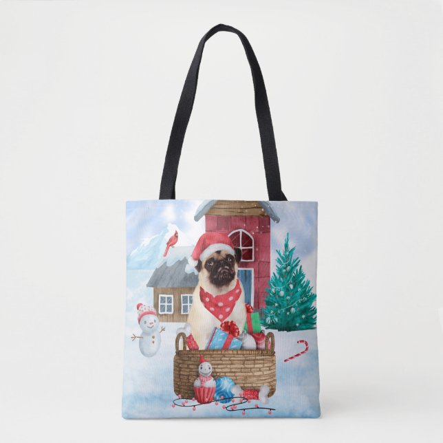 Bolsa Tote Cachorro Neve Na Casa De Cachorro De Natal (Frente)