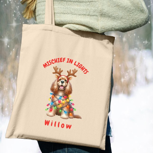 Bolsa Tote Cachorro Panelado com Cachorro Aquarela de Natal (Carry festive cheer with this custom fun Cocker Spaniel dog tote bag. A perfect gift for dog lovers.)