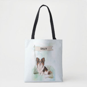 Bolsa Tote Cachorro Papillon Aquarela Personalizado