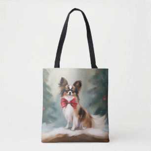 Bolsa Tote Cachorro Papillon na Neve Natal 