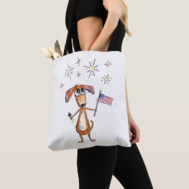 Bolsa Tote Cachorro Patriótico Caprichoso e Fofo com Bandeira