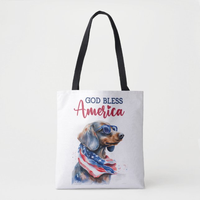 Bolsa Tote Cachorro Patriótico-Dachshund (Frente)