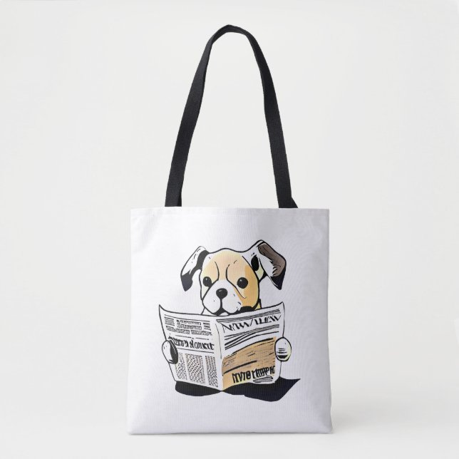 Bolsa Tote Cachorro Pawsitive Lendo Jornal T-Shirt (Frente)