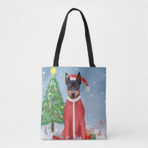 Bolsa Tote Cachorro-Pequeno na Neve com presentes de Natal