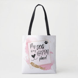 Bolsa Tote Cachorro Personalizado ao Lover Lugar Feliz Rosa e