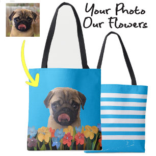Bolsa Tote Cachorro Personalizado Cachorro Foto Colorida Flor