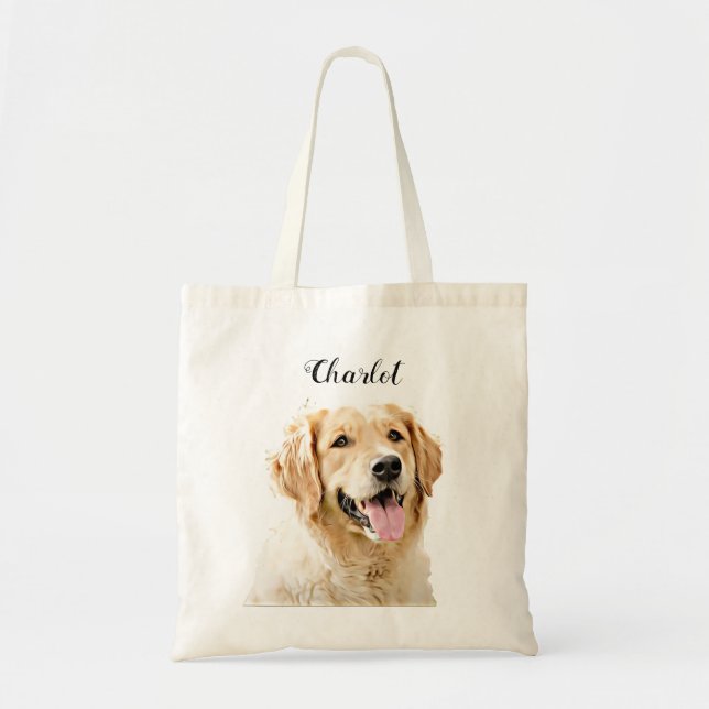 Bolsa Tote Cachorro Personalizado de Retriever de Ouro Desenh (Frente)