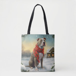 Bolsa Tote Cachorro Pitbulento no Natal da Neve