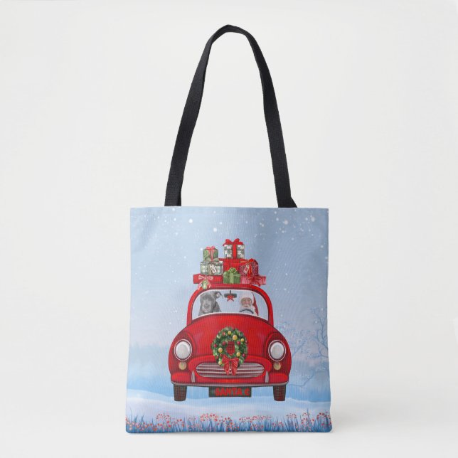 Bolsa Tote Cachorro Pitbull em Carro com Papai Noel (Frente)