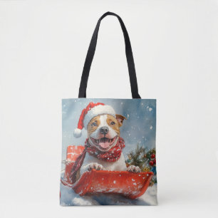 Bolsa Tote Cachorro Pitbull em Trenó Deixe Nevar Natal