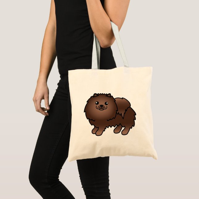 Bolsa Tote Cachorro Pomerânia Cartoon Marrom Fofo (Frente (produto))