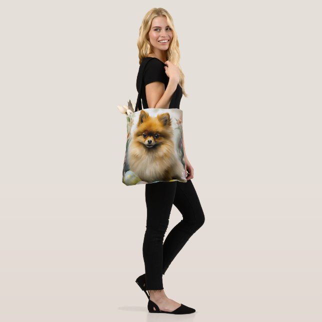 Bolsa Tote Cachorro Pomerano com Feriado de Ovos de Páscoa (No(a) Modelo)